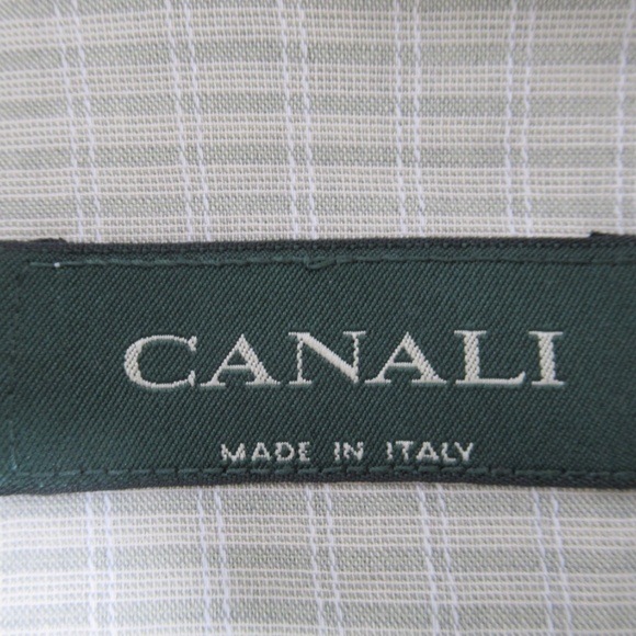 Canali Men's Lightweight Button Down Shirt Long Sleeve Olive White Size M - Picture 6 of 12